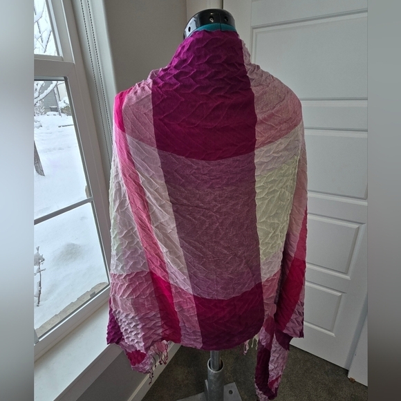 COLDWATER CREEK PINK PURPLE COLORBLOCK CRINKLE OVERSIZE SCARF SHAWL WOMEN OS - Picture 4 of 14